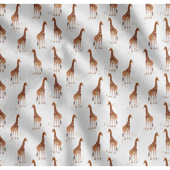 Soimoi White Cotton Cambric Fabric Dot & Giraffe Animal Print Fabric by The Yard 56 Inch Wide