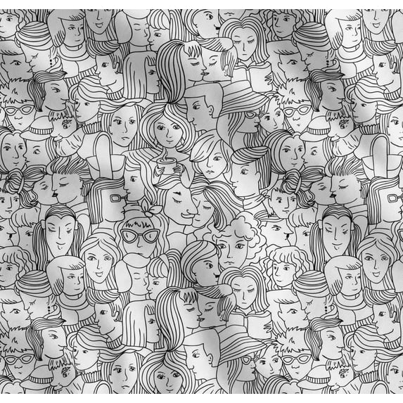 Soimoi White Cotton Cambric Fabric Human Face Print Sewing Fabric Yard 42 Inch Wide