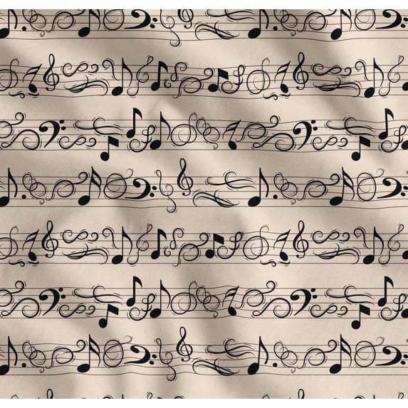 Soimoi White Cotton Cambric Fabric Notes Musical Instrument Print Fabric by Yard 42 Inch Wide