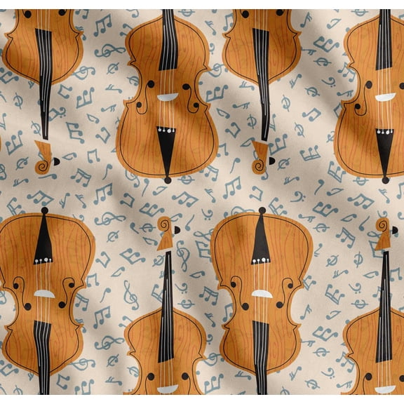 Soimoi White Cotton Cambric Fabric Notes & Violin Musical Instrument Print Fabric by the Yard 42 Inch Wide