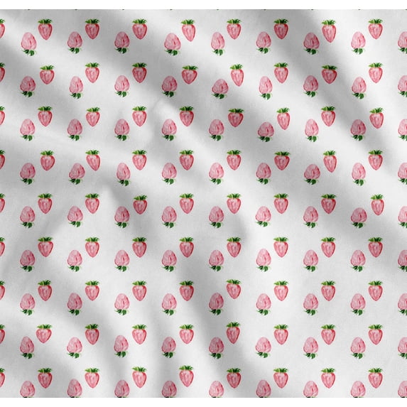 Soimoi White Cotton Cambric Fabric Strawberry Fruit Decor Fabric Printed Yard 42 Inch Wide