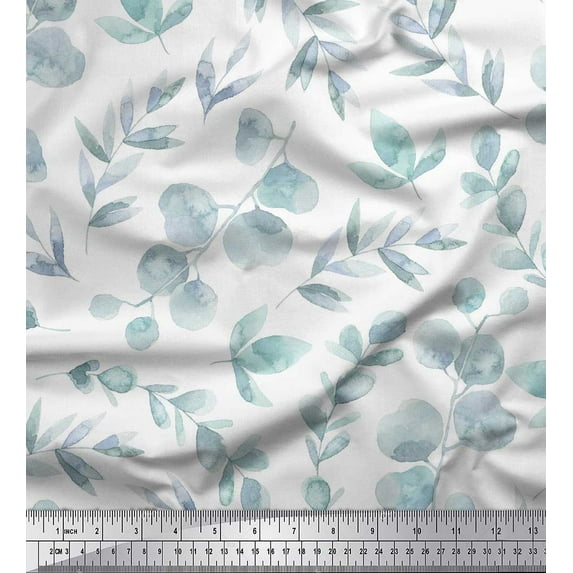 Soimoi White Cotton Duck Fabric Flower Leaves Print Sewing Fabric Yard 56 Inch Wide