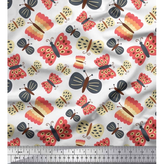 Soimoi White Cotton Duck Fabric Insect Insect Decor Fabric Printed BTY 56 Inch Wide