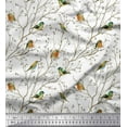 thumbnail image 1 of Soimoi White Cotton Duck Fabric Leaves & Flowerpecker Bird Printed Fabric 1 Yard 58 Inch Wide, 1 of 3
