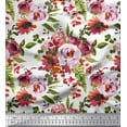 thumbnail image 1 of Soimoi White Cotton Duck Fabric Leaves & Peony Floral Printed Craft Fabric by the Yard 42 Inch Wide, 1 of 3