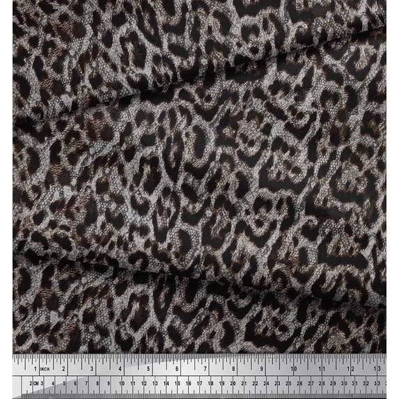 Soimoi White Cotton Duck Fabric Leopard Animal Skin Print Fabric by Yard 44 Inch Wide