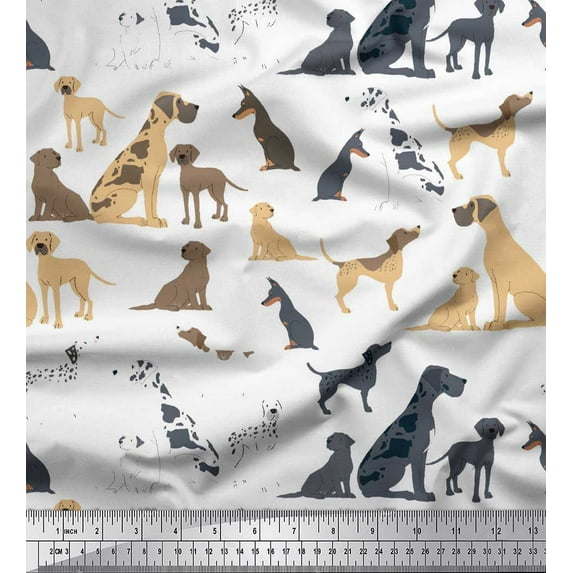Soimoi White Cotton Duck Fabric Mix Dog Fabric Prints By Yard 44 Inch Wide