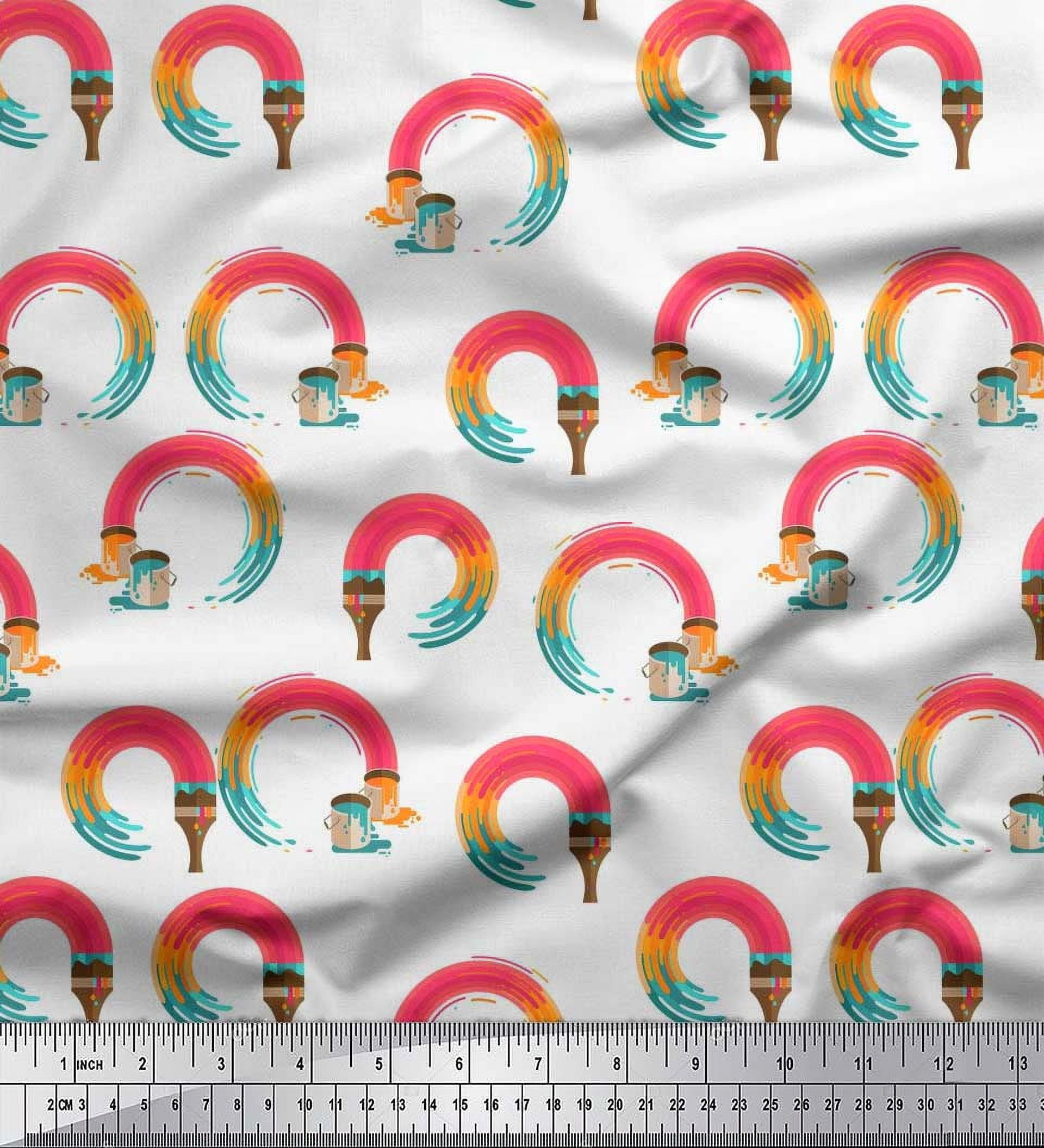 Soimoi White Cotton Duck Fabric Paint Brush Abstract Decor Fabric Printed Yard 56 Inch Wide