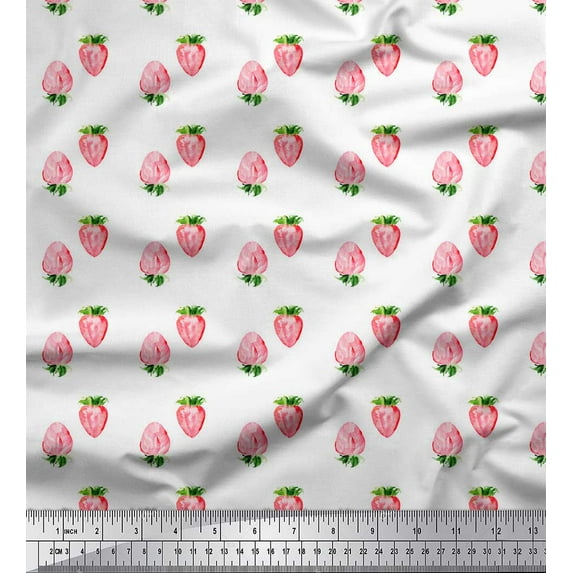 Soimoi White Cotton Jersey Fabric Strawberry Fruit Decor Fabric Printed Yard 64 Inch Wide