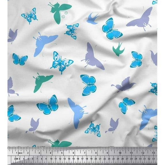 Soimoi White Cotton Poplin Fabric Butterflies Butterfly Print Fabric by Yard 56 Inch Wide