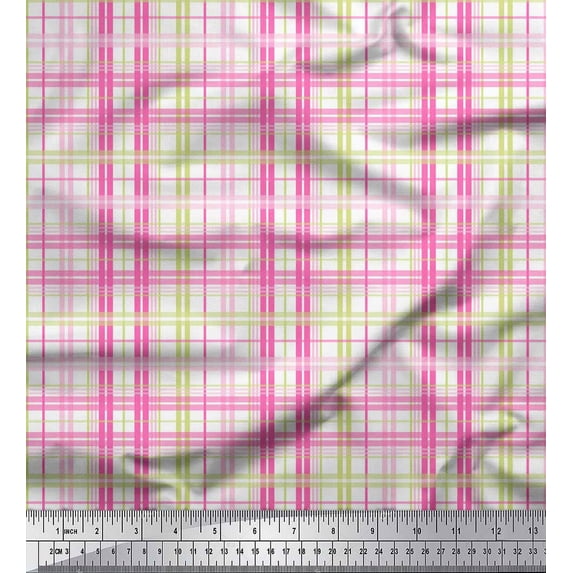 Soimoi White Cotton Poplin Fabric Check Check Print Fabric by Yard 42 Inch Wide