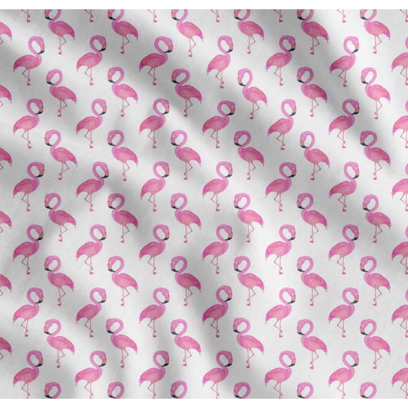 Soimoi White Cotton Poplin Fabric Flamingo Bird Print Fabric by the Yard 56 Inch Wide
