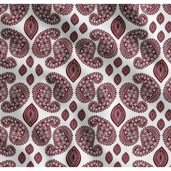 Soimoi White Cotton Poplin Fabric Maroon Paisley Fabric Prints By Yard 56 Inch Wide