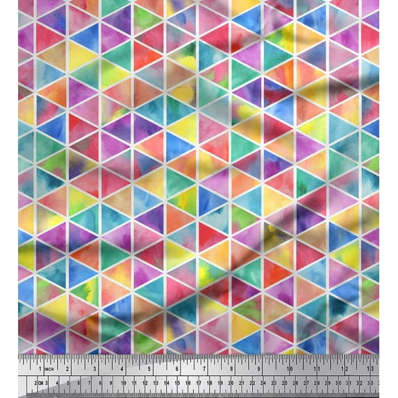 Soimoi White Cotton Poplin Fabric Moroccan Mosaic Print Fabric by Yard 56 Inch Wide