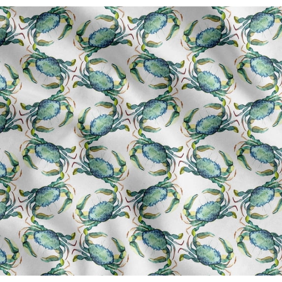 Soimoi White Cotton Voile Fabric Crabs Ocean Printed Craft Fabric by the Yard 56 Inch Wide