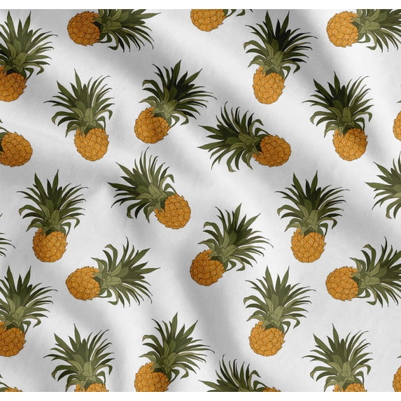 Soimoi White Cotton Voile Fabric Pine Fruits Print Fabric by the Yard 56 Inch Wide