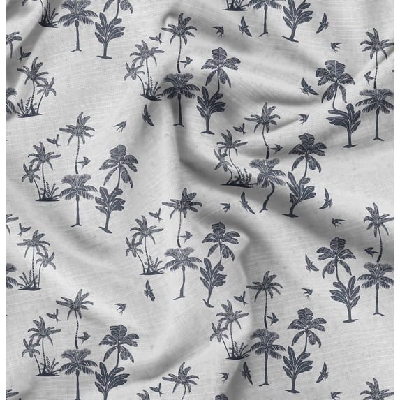 Soimoi White Fabric - By the Yard - 54 Inch Wide - Tropical Plam Tree With Birds Fabric - Botanical Beauty Meets Avian Elegance Printed Fabric