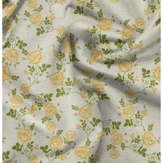 Soimoi White Fabric - By the Yard - 56 Inch Wide - Rose Floral Pattern Textile - Romantic and Delicate Designs for Stylish Projects Printed Fabric