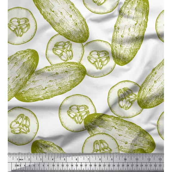 Soimoi White Georgette Viscose Fabric Cucumber Vegetable Printed Fabric 1 Yard 42 Inch Wide