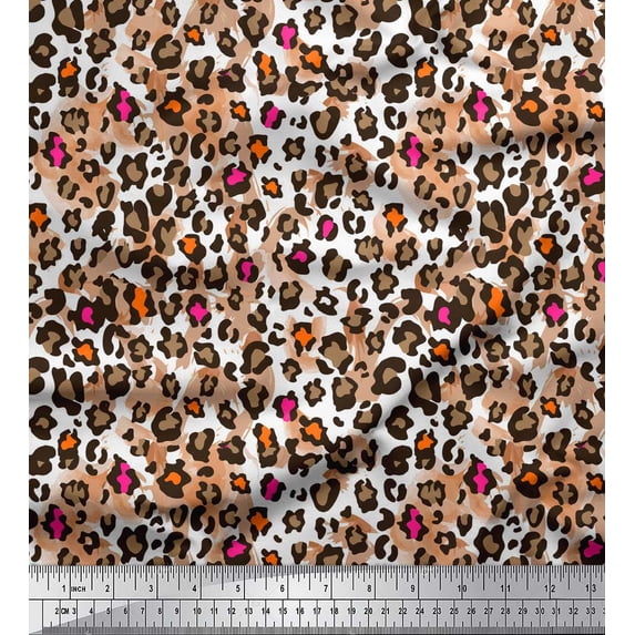 Soimoi White Georgette Viscose Fabric Leopard Animal Skin Decor Fabric Printed Yard 42 Inch Wide