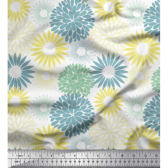 Soimoi White Heavy Canvas Fabric Artistic Flower Mandala Fabric Prints By Yard 58 Inch Wide