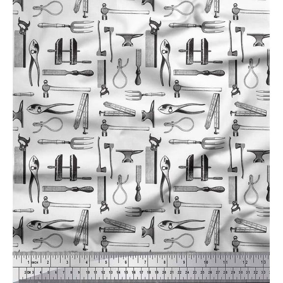 Soimoi White Heavy Canvas Fabric Tools Hardware Printed Fabric 1 Yard 58 Inch Wide