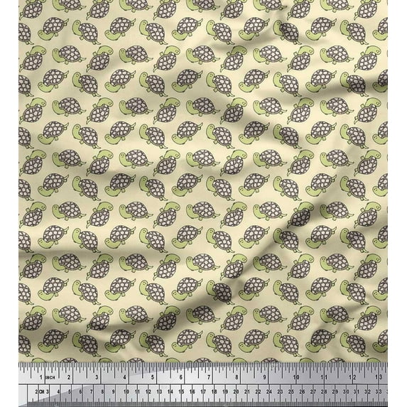 Soimoi White Heavy Canvas Fabric Tortoise Ocean Print Sewing Fabric Yard 58 Inch Wide