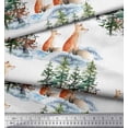thumbnail image 1 of Soimoi White Japan Crepe Satin Fabric Fox & Pine Tree Printed Craft Fabric by the Yard 42 Inch Wide, 1 of 3