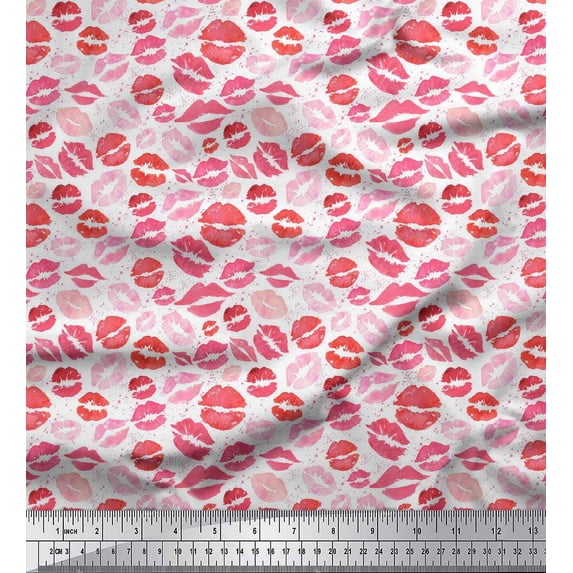 Soimoi White Poly Georgette Fabric Lips Women Printed Fabric 1 Yard 42 Inch Wide