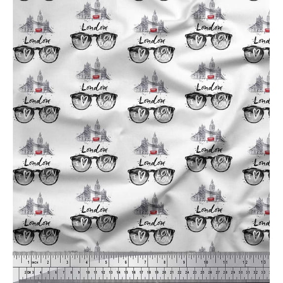 Soimoi White Rayon Crepe Fabric I Love London Text Print Fabric by the Yard 46 Inch Wide