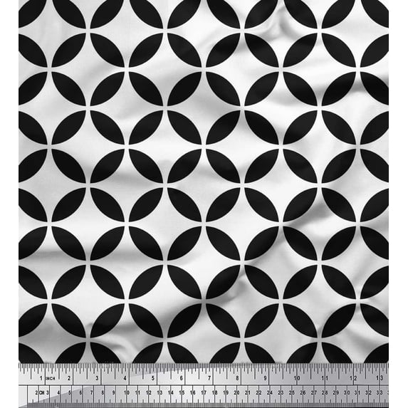 Soimoi White Rayon Fabric Circle Art Geometric Print Fabric by Yard 42 Inch Wide