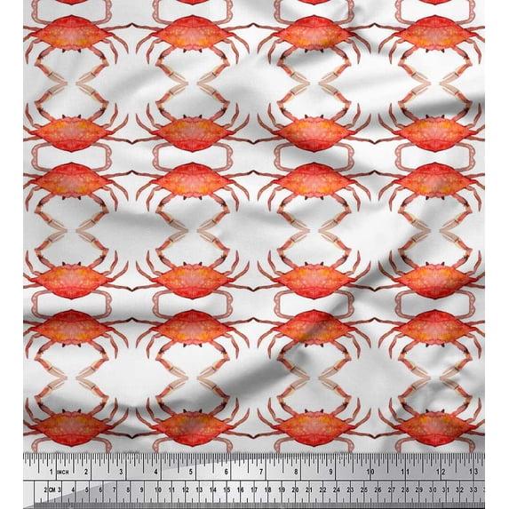 Soimoi White Rayon Fabric Crabs Ocean Printed Fabric 1 Yard 56 Inch Wide