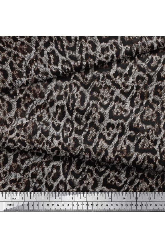 White Rayon Fabric Leopard Animal Skin Print Sewing Fabric Yard 58 Inch Wide
