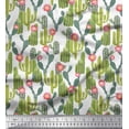 thumbnail image 1 of Soimoi White Silk Fabric Flower & Cactus Tree Printed Fabric 1 Yard 42 Inch Wide, 1 of 1
