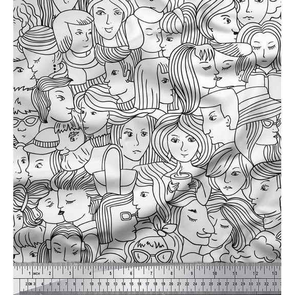 Soimoi White Silk Fabric Human Face Printed Craft Fabric by the Yard 42 Inch Wide