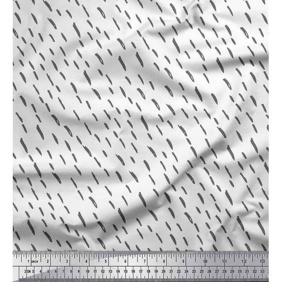 Soimoi White Velvet Fabric Brush Stroke Abstract Printed Fabric 1 Yard 58 Inch Wide