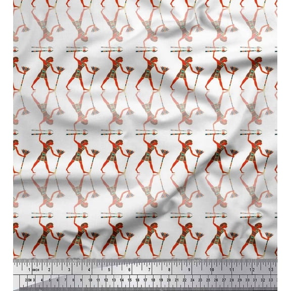 Soimoi White Velvet Fabric Egyptian Men Printed Fabric 1 Yard 58 Inch Wide
