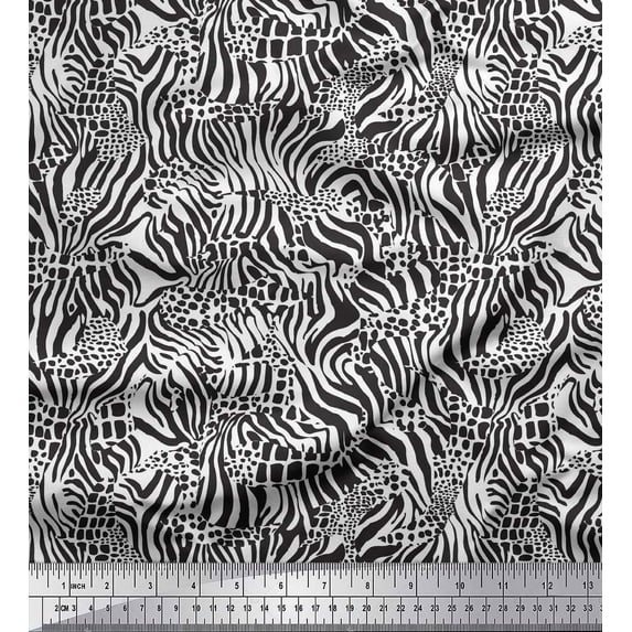 Soimoi White Velvet Fabric Leopard & Wild Animal Skin Decor Fabric Printed BTY 58 Inch Wide