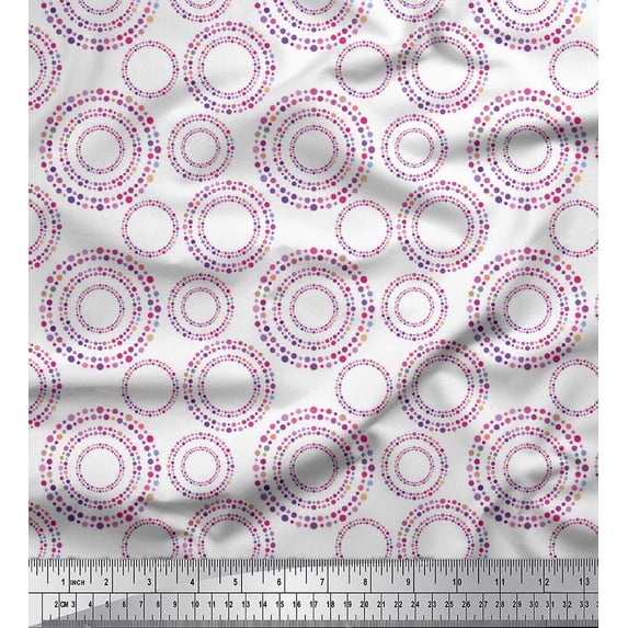 Soimoi White Viscose Chiffon Fabric Dots & Circle Geometric Decor Fabric Printed Yard 42 Inch Wide