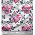 thumbnail image 1 of Soimoi White polyester Crepe Fabric Ranunculus & Penoy Floral Printed Fabric 1 Yard 52 Inch Wide, 1 of 3