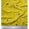thumbnail image 1 of Soimoi Yellow Cotton Duck Fabric Branch & Flycatcher Bird Print Sewing Fabric Yard 42 Inch Wide, 1 of 3