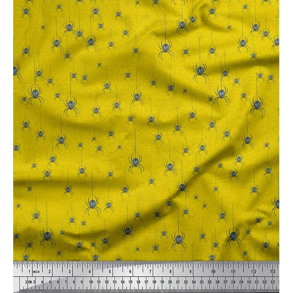 Soimoi Yellow Cotton Duck Fabric Web & Spider Insect Decor Fabric Printed Yard 56 Inch Wide