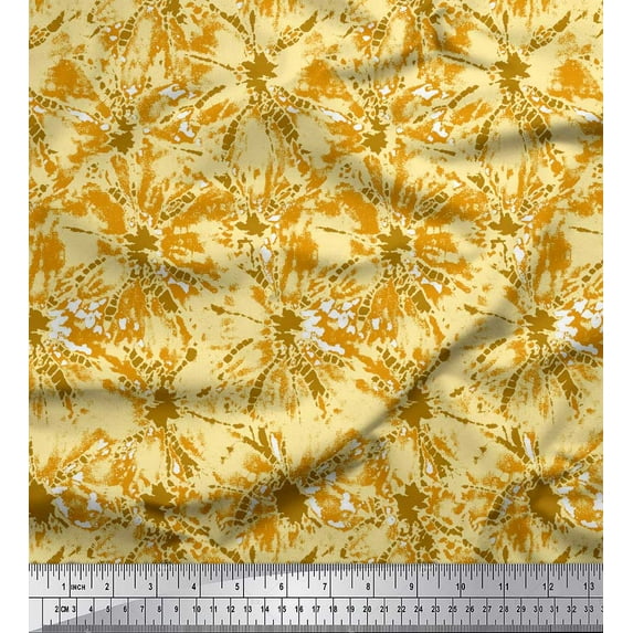 Soimoi Yellow Cotton Jersey Fabric Batik Tie-Dye Print Fabric by the Yard 64 Inch Wide