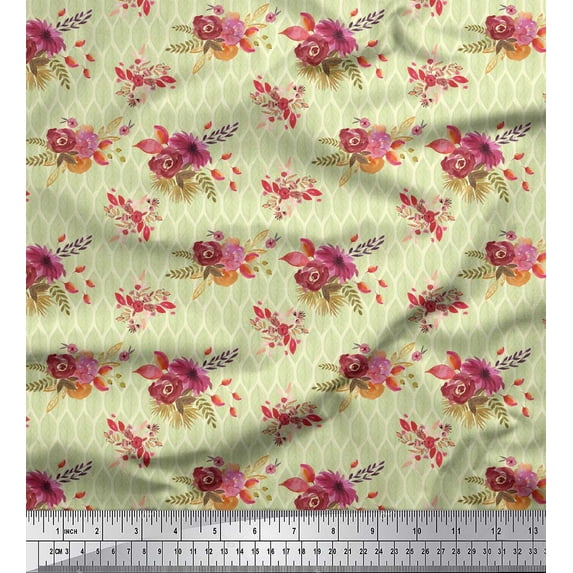 Soimoi Yellow Cotton Jersey Fabric Leaves & Camellias Floral Decor Fabric Printed Yard 64 Inch Wide