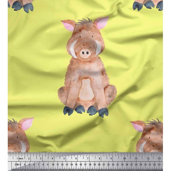 Soimoi Yellow Cotton Jersey Fabric Pig Animal Print Fabric by the Yard 58 Inch Wide