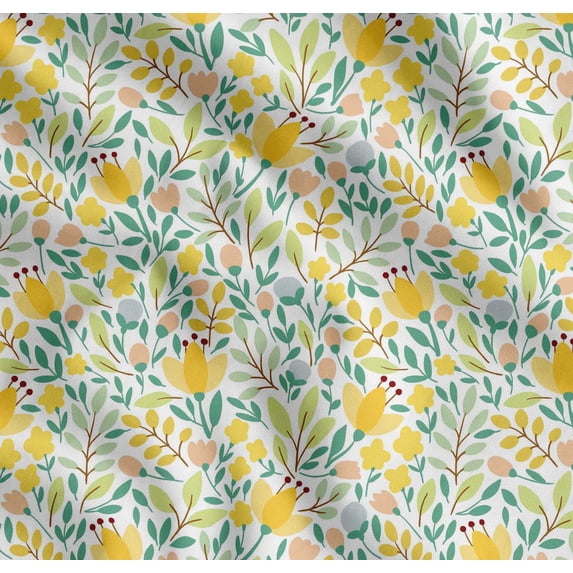 Soimoi Yellow Cotton Poplin Fabric Artistic Leaf & Floral Print Sewing Fabric Yard 56 Inch Wide