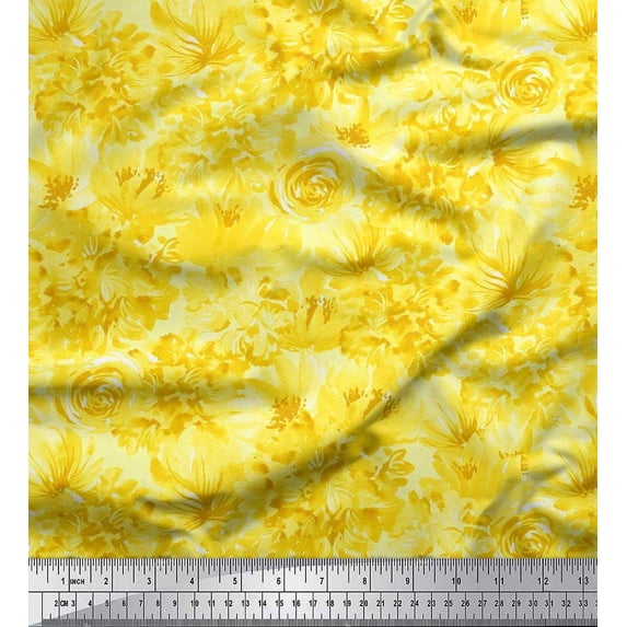 Soimoi Yellow Cotton Poplin Fabric Floral Print Fabric by The Yard 56 Inch Wide