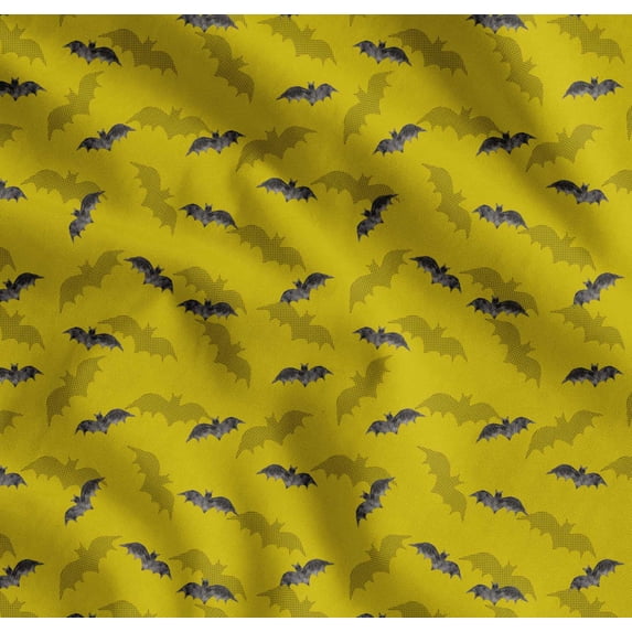 Soimoi Yellow Cotton Poplin Fabric Shadow & Bat Animal Print Fabric by the Yard 56 Inch Wide