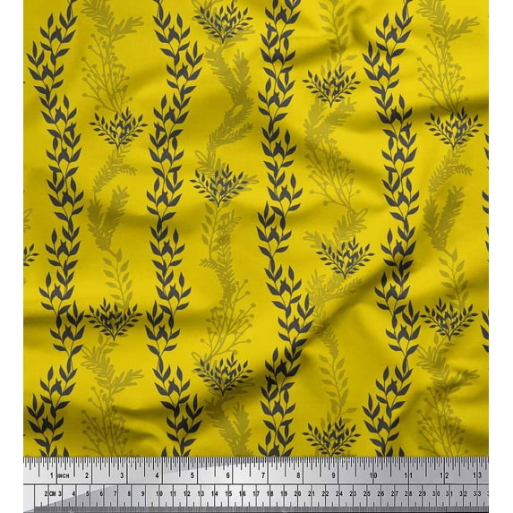 Soimoi Yellow Cotton Poplin Fabric Stencil Leaves Printed Craft Fabric by the Yard 56 Inch Wide