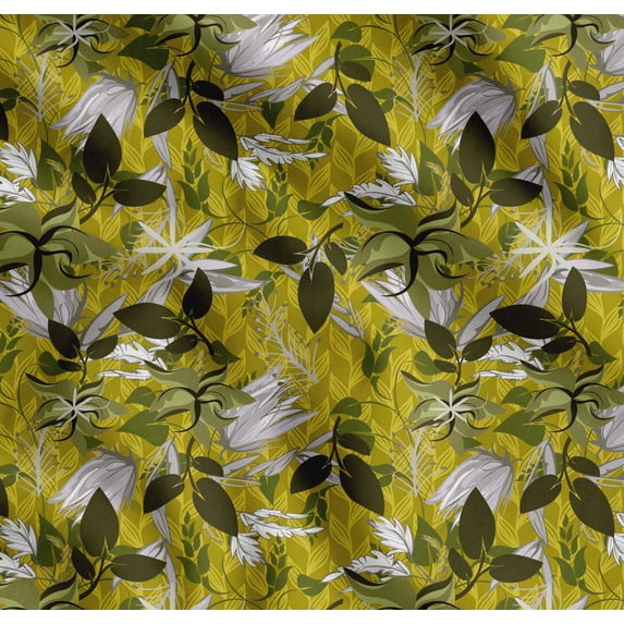 Soimoi Yellow Cotton Voile Fabric Artistic Leaves Printed Fabric 1 Yard 56 Inch Wide